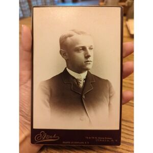 Antique Cabinet Card Man Photo Victorian Portrait Ithaca New York Evans Studio